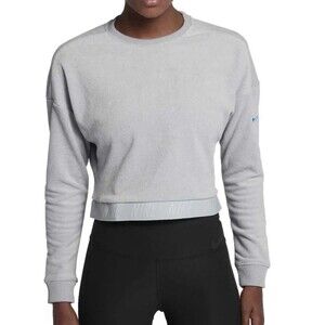 Nike Athletic Gray Dri Fi Crop Sweatshirt Swoosh Womens M Side Zip Thick Band